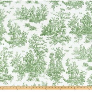 Green toile table cloth, toile table cloth, Green white table cloth, toile table linens, white green table cloth
