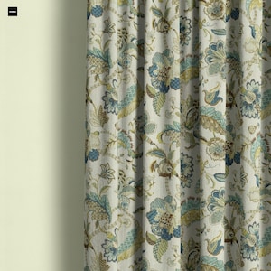 Blue floral curtains, blue beige curtains, Finders Keepers French Blue curtains, green blue curtains, beige floral curtains