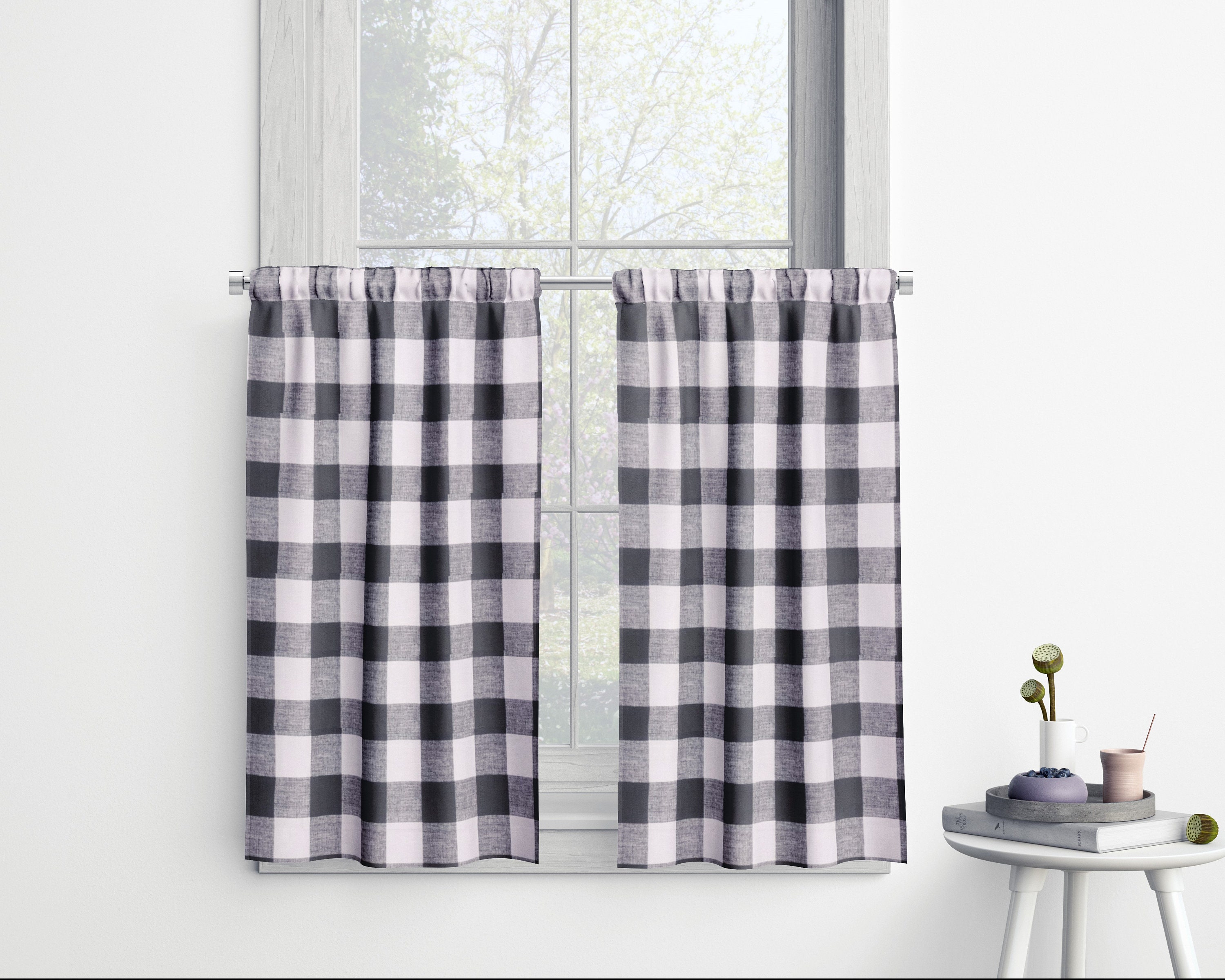Buffalo Plaid Cafe Curtains: Black \u0026 White Anderson Check, image size:3000x2400