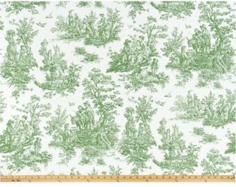 toile table runner, green toile table runner, toile runner for table, green white table runner, toile print runner