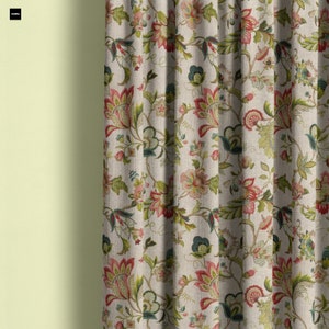 Floral curtains, pink floral curtains, green floral curtains, Kaufmann Brissac Jewel curtains, curtains with flowers