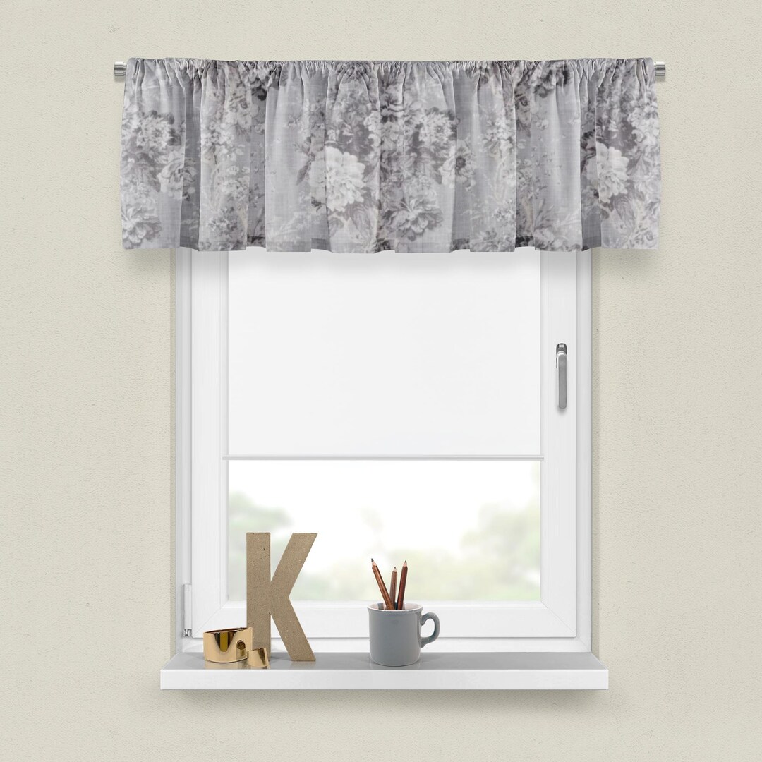 Waverly Valance, Gray White Valance, Gray Floral Valance, Waverly Ballad Bouquet Valance, Ballad