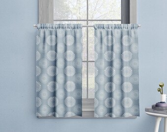 Floral Cafe Curtains: Premier Prints Diva Lagoon Luxe Blue and White