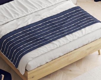 Blue Striped Bed Runner: Premier Prints Canal Luxe Capri Fabric