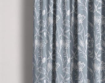 Blue Floral Curtains: Premier Prints Daman Shy Blue Fabric Panels