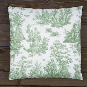 toile pillow cover, green toile pillow cover, colonial toile pillow cover, toile cushion cover, removable pillow cover, toile decor cover