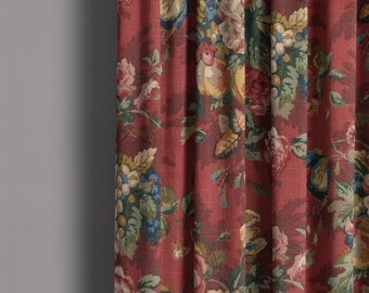 Red curtains, P Kaufmann Queensland Crimson curtains, red floral curtains, red flowered curtains, red curtains with flowers
