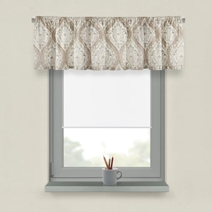 Tan gray valance, tan white valance, ariana linen valance, white tan valance, tan ikat valance, ikat valance, tan gray ikat valance
