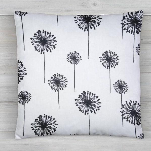 black dandelion pillow cover, black white pillow cover, premier prints dandelion pillow cover, envelope style pillow cover, cover for pillow