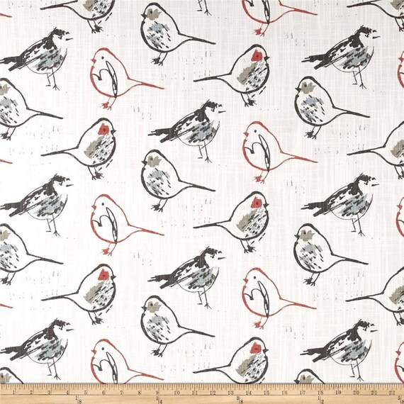 Bird Curtains Red And Black Bird Curtains Bird Toile Etsy