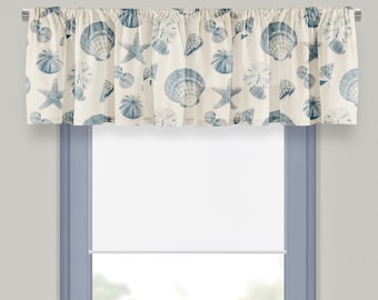 Blue Shells Valance: Beach Coastal Window Decor