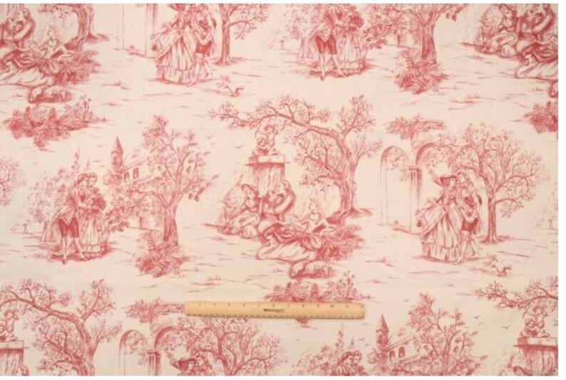Toile curtains, red beige curtains, red toile curtains, STOF Galanterie Rouge curtains, toile red curtains, toile window treatments image 6