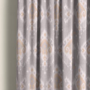 Ikat curtains, gray ikat curtains, Magnolia Dakota gray curtains, tan ikat curtains, ikat curtain panels, two ikat panels