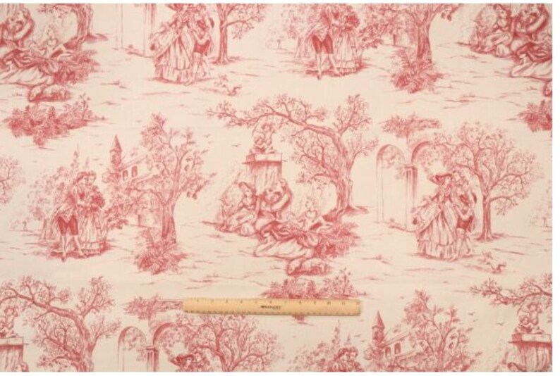 Toile curtains, red beige curtains, red toile curtains, STOF Galanterie Rouge curtains, toile red curtains, toile window treatments image 4