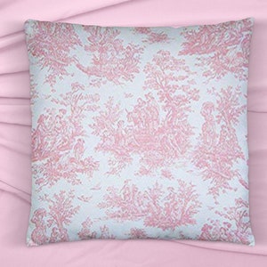 toile pillow cover, pink toile pillow cover, jamestown toile pillow cover, toile cushion cover, removable pillow cover, toile decor cover