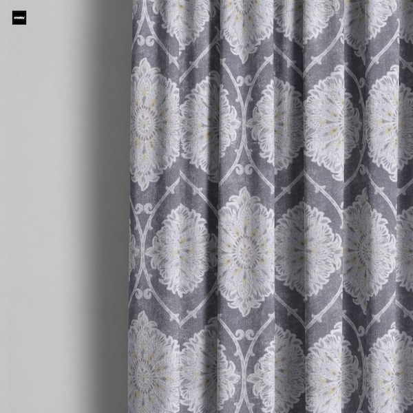 Grey and White Damask Curtains Etsy