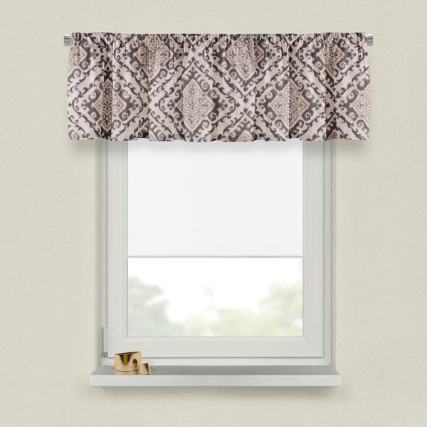 ikat valance, tan black valance, teal valance, covington valance, window valance, covington feabhra valance, valance for window