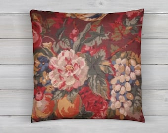 Red Floral Pillow Cover: Kaufmann Queensland Crimson Fabric, Envelope Closure
