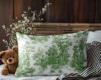 Green Toile Pillow Cover: Premier Prints Colonial Style Cushion