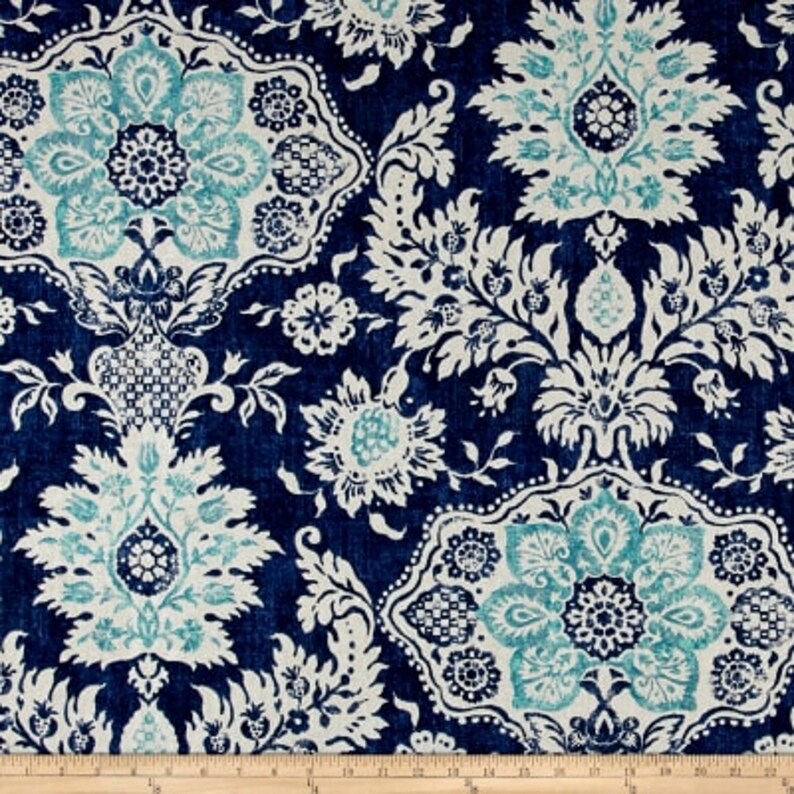Blue Valance Blue White Valance Damask Valance Blue Damask Etsy