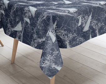 Sailboat Print Tablecloth: Nautical Blue and White