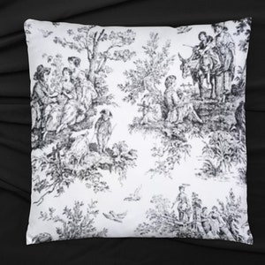toile pillow cover, black toile pillow cover, colonial toile pillow cover, toile cushion cover, removable pillow cover, toile decor cover