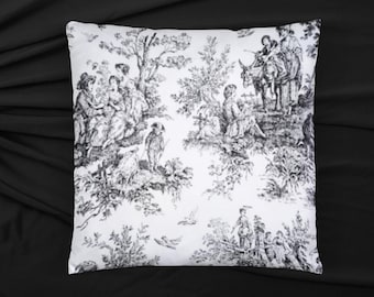 Black Toile Pillow Cover: Colonial Decor Cushion