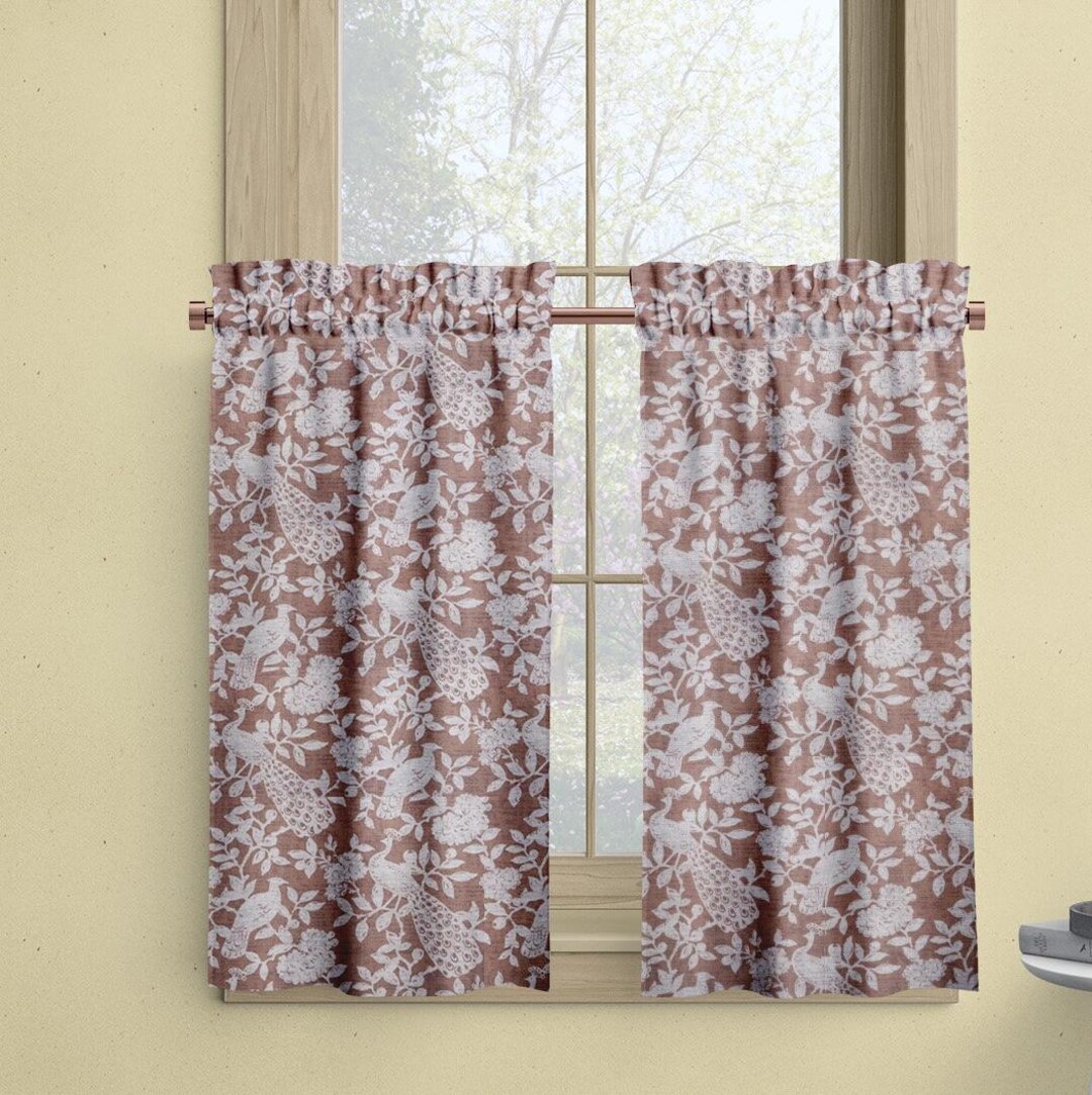 Cafe Curtains, Brown Cafe Curtains, Bird Print Cafe Curtains, Magnolia ...