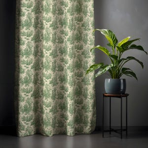 Green Toile Curtains: Premier Prints Cotton Linen Blend - Custom Length