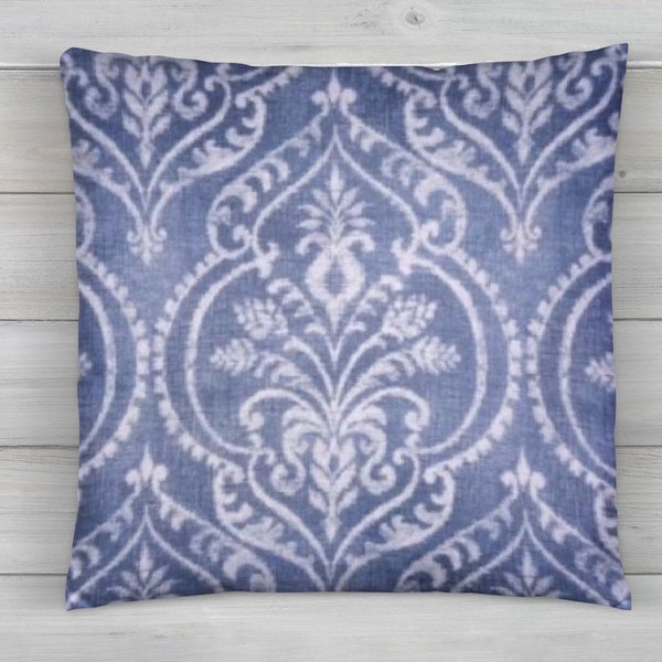 Blue Damask Pillow Etsy