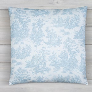 toile pillow cover, blue toile pillow cover, jamestown toile pillow cover, toile cushion cover, removable pillow cover, toile decor cover