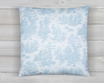 Blue Jamestown Toile Pillow Cover: Removable Cushion Decor
