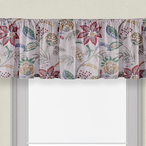 Floral Magnolia Valance, Red Beige Green Print, 52-Inch Wide