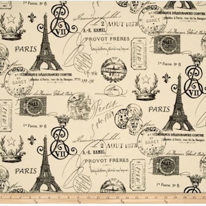 French Toile Table Square: Eiffel Tower Stamp Design