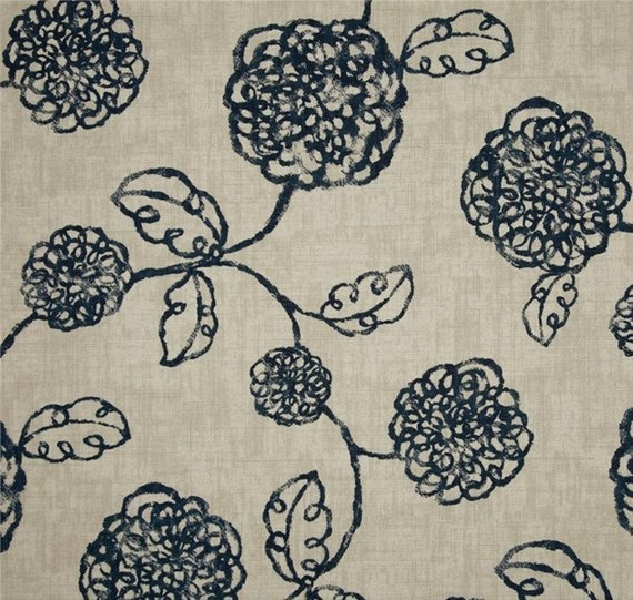 Blue Floral Curtains Blue White Curtains Blue Tan Curtains Etsy