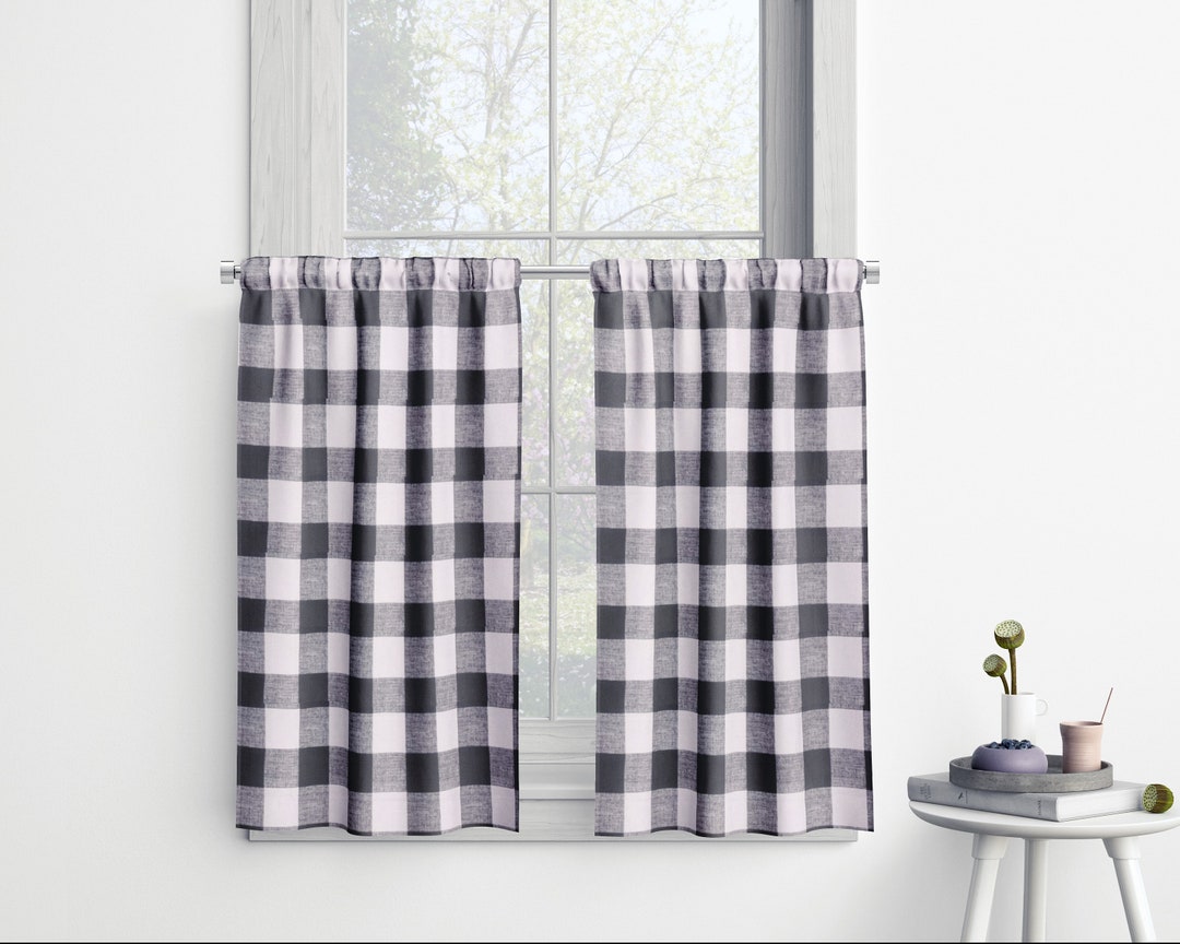 Buffalo Plaid Cafe Curtains: Black &amp; White Anderson Check - Etsy