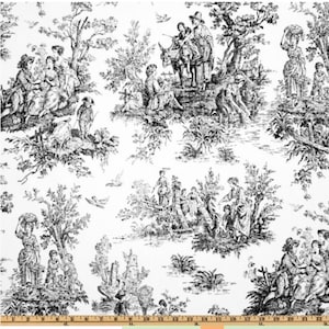 Toile Cafe Curtains: Black & White Colonial Style, Unlined Panels
