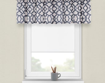 blue white valance, blue valance, sheffield navy valance, white blue valance, abstract valance, blue window valance