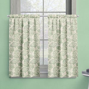 Green Floral Cafe Curtains: Premier Prints Doris Tendril Slub Linen Fabric, Green and Beige Curtain Panels