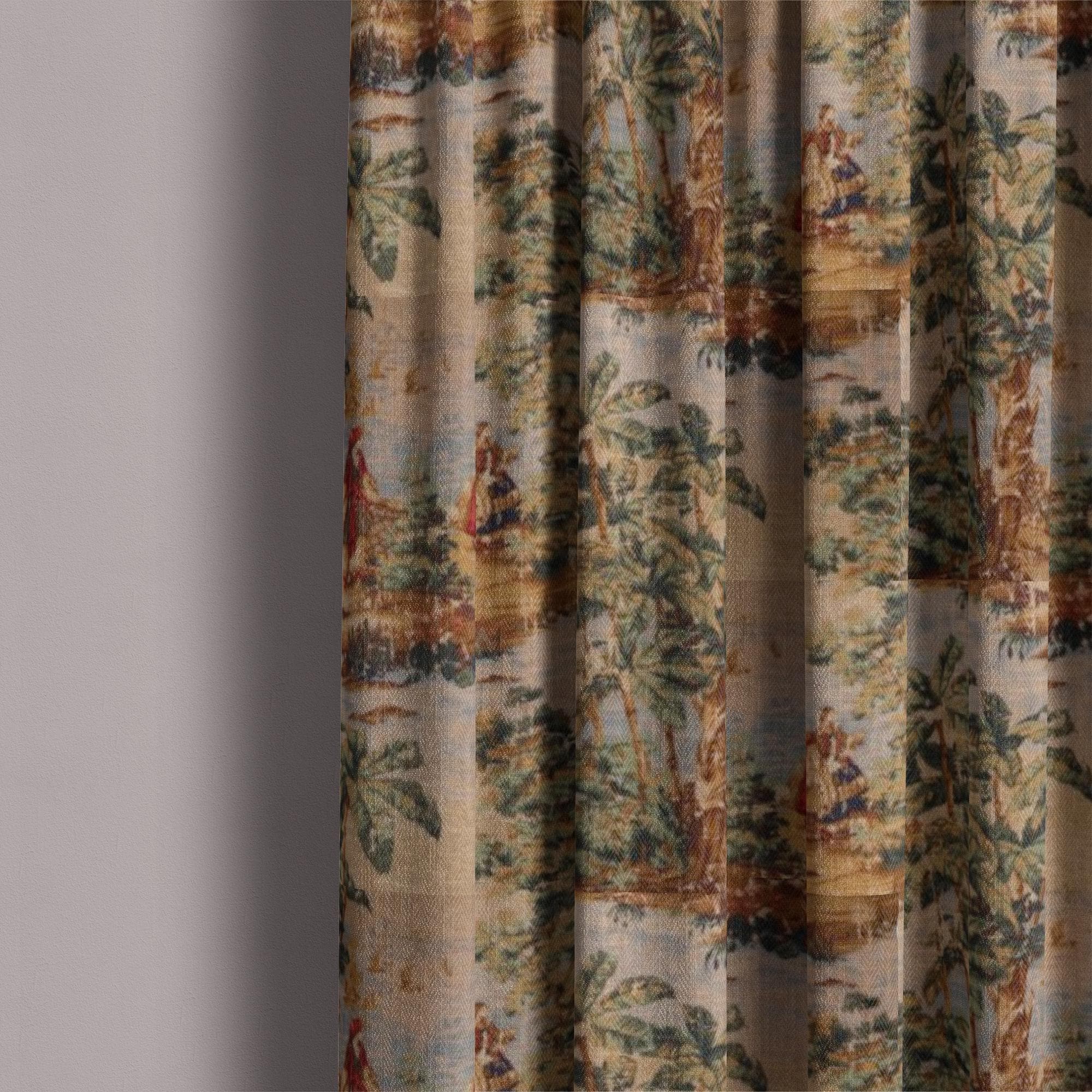 Toile curtains, beige toile curtains, bosporus toile curtains, Covington Bosporus Billiard curtains, toile print curtains