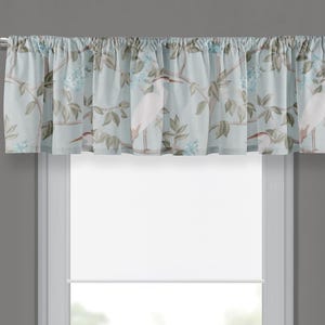 Heron Bird Print Valance: Covington Mineral Blue Teal Fabric