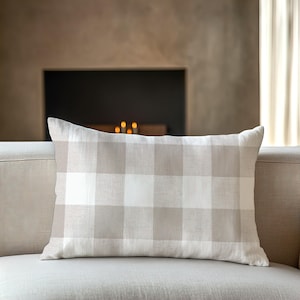 Tan Check Pillow Cover: Premier Prints Anderson Ecru Fabric, Tan and White Cushion Cover
