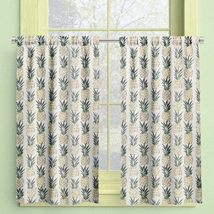 Cafe curtains, pineapples cafe curtains, tropic slub pine cafe curtains, cafe curtains with pineapples, pineapple print curtains