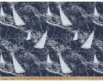 blue table cloth, table cloth with sail boats, nautical table cloth, blue white table cloth, sailboats print table cloth