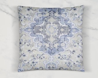 blue pillow cover, covington sabra pillow cover, sabra bluebell pillow cover, sabra cushion cover, taupe blue pillow cover