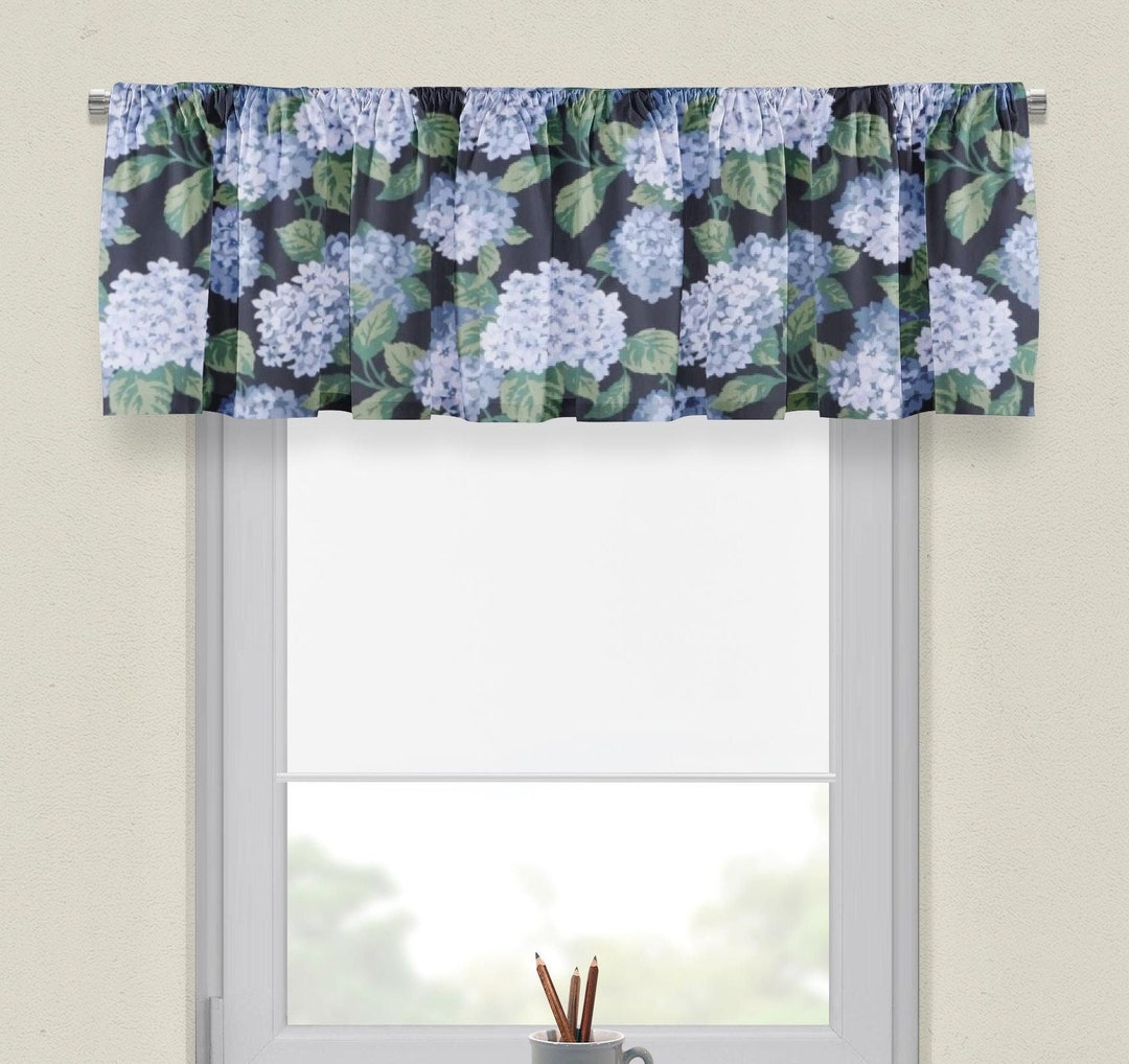 Blue Floral Valance, Magnolia Summerwind Navy Valance, Blue Valance