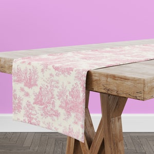 Pink Toile table runner, Premier Prints Pink toile table runner, table runner for baby shower, babies room table runner, pink table runner