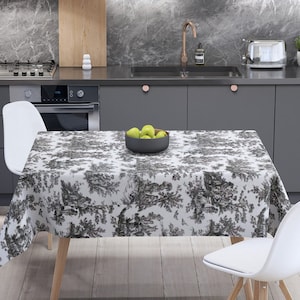 Black toile table cloth, toile table cloth, black white table cloth, toile table linens, white black table cloth