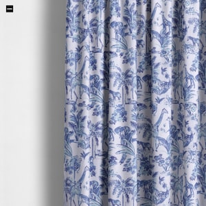 Safari Curtains: Blue & White Animal Print, Kids Room Decor