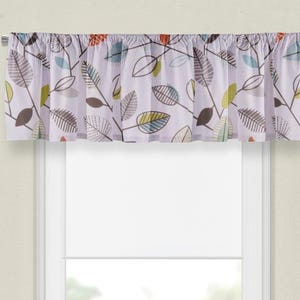Leaf Print Cotton Valance: Orange, Aqua, Brown, and Ivory